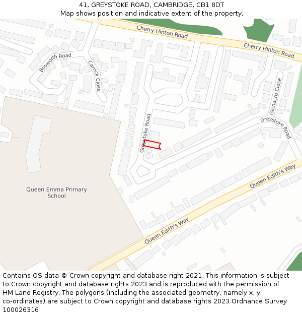 41, GREYSTOKE ROAD, CAMBRIDGE, CB1 8DT: Location map and indicative extent of plot