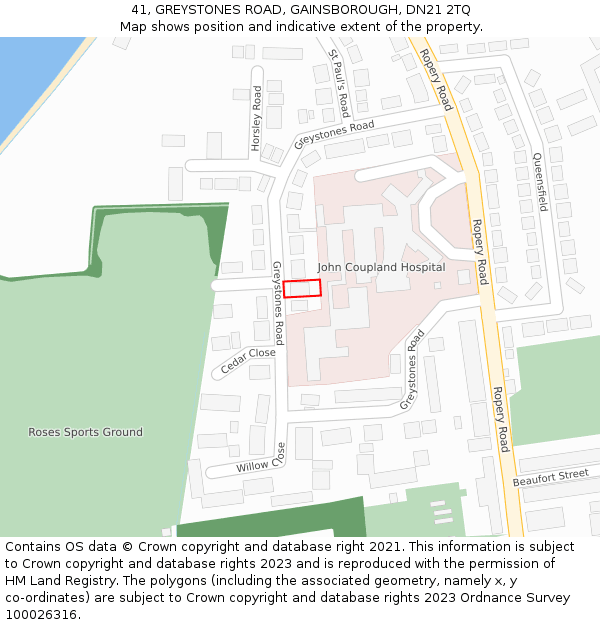 41, GREYSTONES ROAD, GAINSBOROUGH, DN21 2TQ: Location map and indicative extent of plot