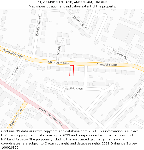 41, GRIMSDELLS LANE, AMERSHAM, HP6 6HF: Location map and indicative extent of plot