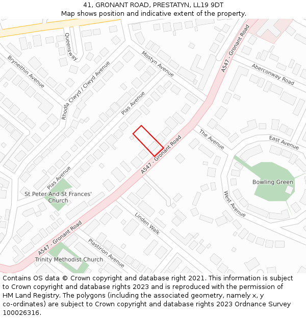 41, GRONANT ROAD, PRESTATYN, LL19 9DT: Location map and indicative extent of plot