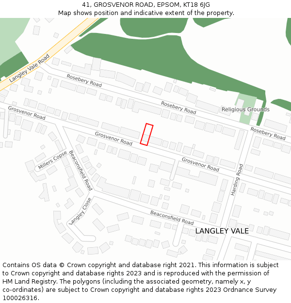 41, GROSVENOR ROAD, EPSOM, KT18 6JG: Location map and indicative extent of plot