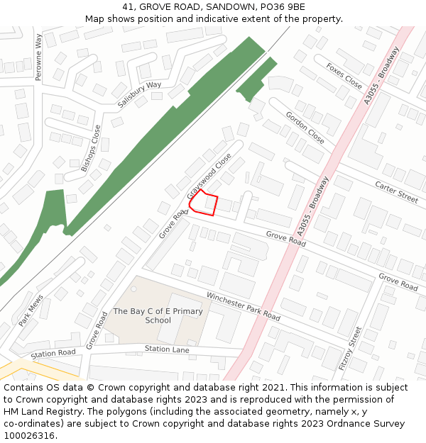 41, GROVE ROAD, SANDOWN, PO36 9BE: Location map and indicative extent of plot