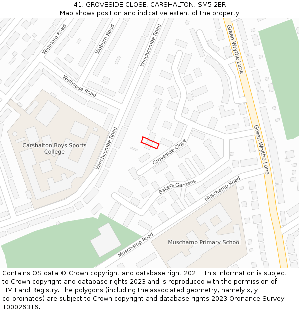 41, GROVESIDE CLOSE, CARSHALTON, SM5 2ER: Location map and indicative extent of plot