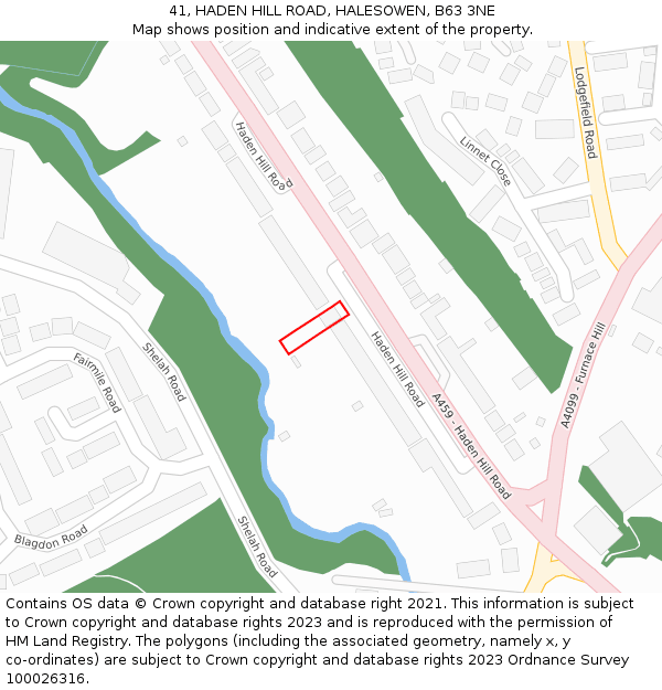 41, HADEN HILL ROAD, HALESOWEN, B63 3NE: Location map and indicative extent of plot