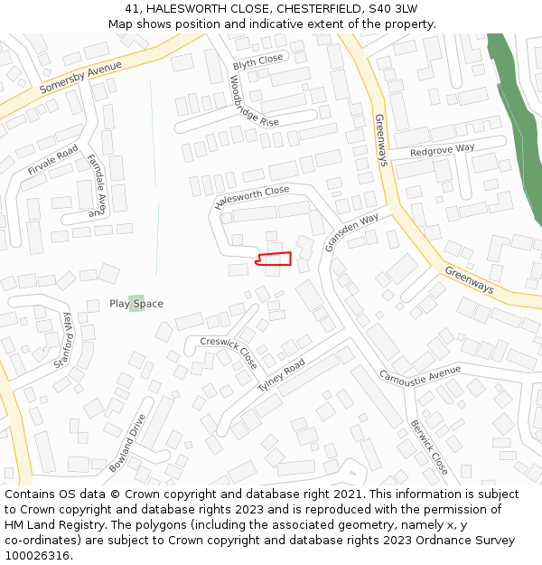 41, HALESWORTH CLOSE, CHESTERFIELD, S40 3LW: Location map and indicative extent of plot