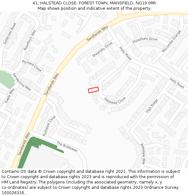 41, HALSTEAD CLOSE, FOREST TOWN, MANSFIELD, NG19 0RR: Location map and indicative extent of plot