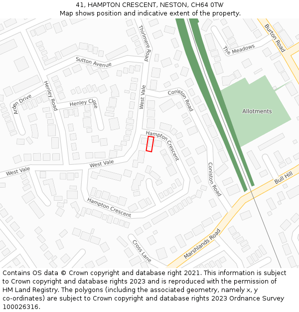 41, HAMPTON CRESCENT, NESTON, CH64 0TW: Location map and indicative extent of plot