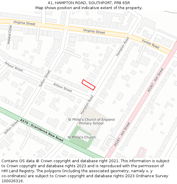 41, HAMPTON ROAD, SOUTHPORT, PR8 6SR: Location map and indicative extent of plot