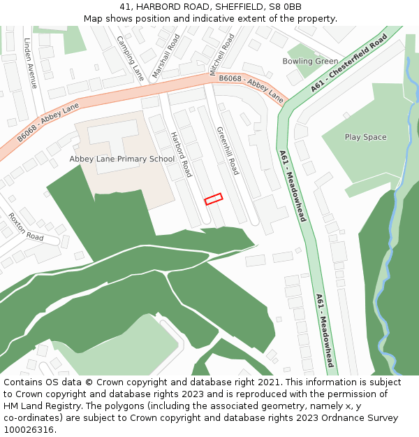 41, HARBORD ROAD, SHEFFIELD, S8 0BB: Location map and indicative extent of plot