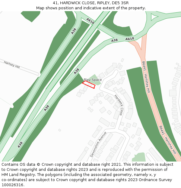 41, HARDWICK CLOSE, RIPLEY, DE5 3SR: Location map and indicative extent of plot