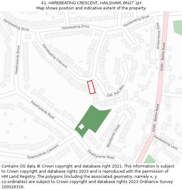 41, HAREBEATING CRESCENT, HAILSHAM, BN27 1JH: Location map and indicative extent of plot