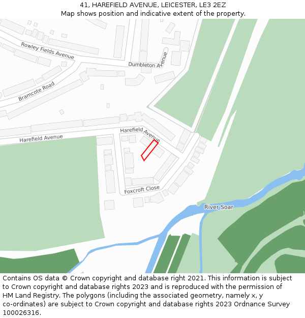 41, HAREFIELD AVENUE, LEICESTER, LE3 2EZ: Location map and indicative extent of plot