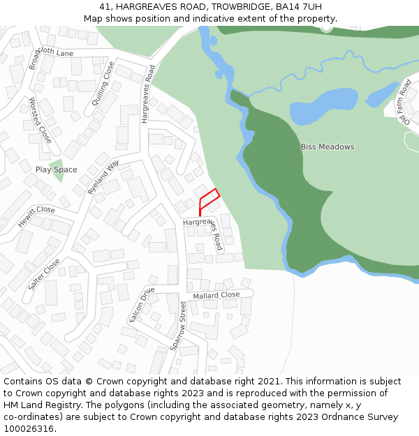 41, HARGREAVES ROAD, TROWBRIDGE, BA14 7UH: Location map and indicative extent of plot