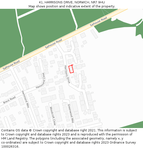 41, HARRISONS DRIVE, NORWICH, NR7 9HU: Location map and indicative extent of plot
