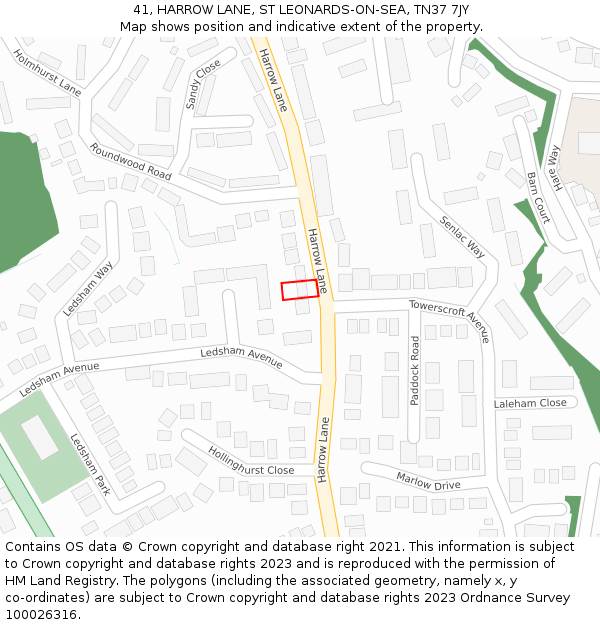 41, HARROW LANE, ST LEONARDS-ON-SEA, TN37 7JY: Location map and indicative extent of plot