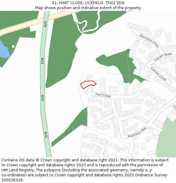 41, HART CLOSE, UCKFIELD, TN22 2DA: Location map and indicative extent of plot