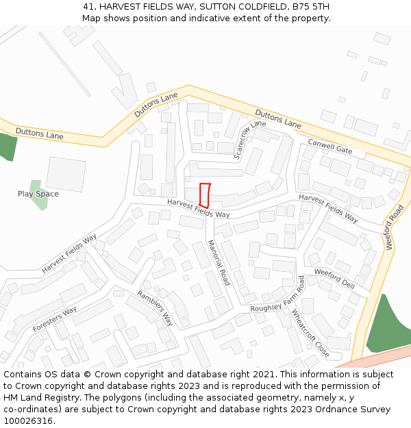 41, HARVEST FIELDS WAY, SUTTON COLDFIELD, B75 5TH: Location map and indicative extent of plot