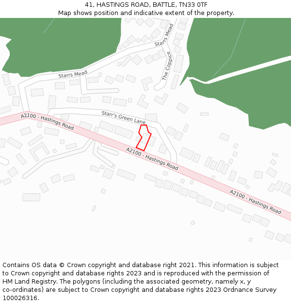 41, HASTINGS ROAD, BATTLE, TN33 0TF: Location map and indicative extent of plot
