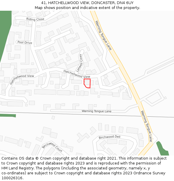 41, HATCHELLWOOD VIEW, DONCASTER, DN4 6UY: Location map and indicative extent of plot