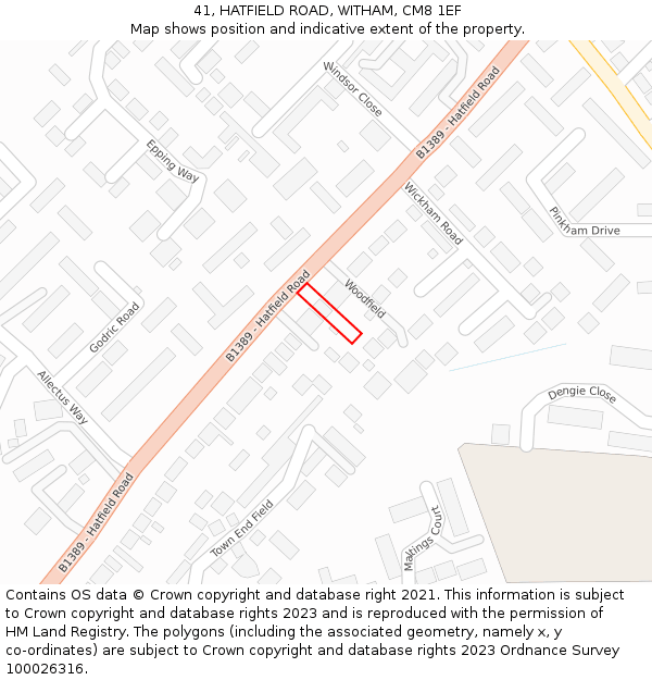 41, HATFIELD ROAD, WITHAM, CM8 1EF: Location map and indicative extent of plot