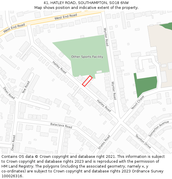 41, HATLEY ROAD, SOUTHAMPTON, SO18 6NW: Location map and indicative extent of plot