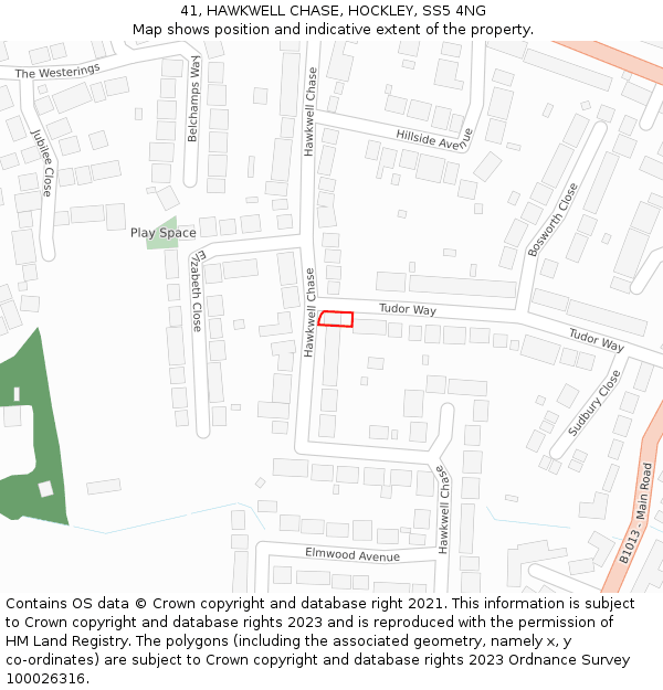 41, HAWKWELL CHASE, HOCKLEY, SS5 4NG: Location map and indicative extent of plot