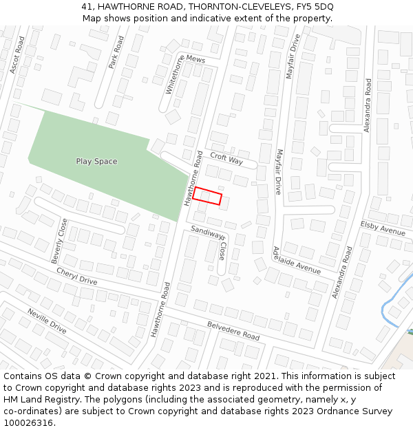 41, HAWTHORNE ROAD, THORNTON-CLEVELEYS, FY5 5DQ: Location map and indicative extent of plot