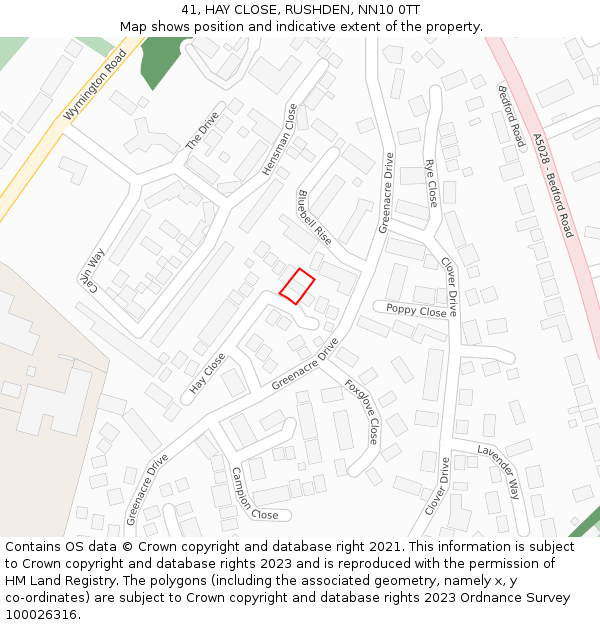 41, HAY CLOSE, RUSHDEN, NN10 0TT: Location map and indicative extent of plot