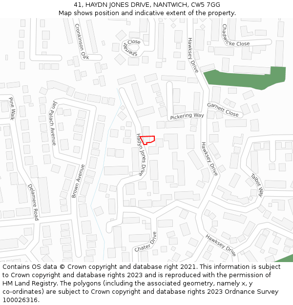 41, HAYDN JONES DRIVE, NANTWICH, CW5 7GG: Location map and indicative extent of plot