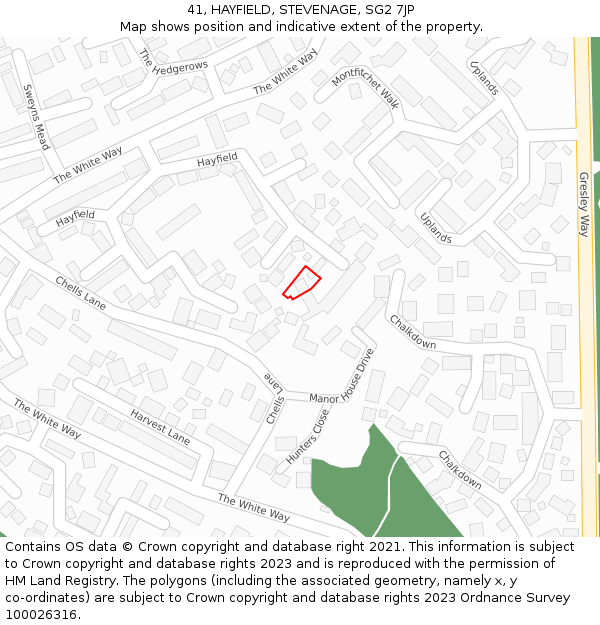 41, HAYFIELD, STEVENAGE, SG2 7JP: Location map and indicative extent of plot