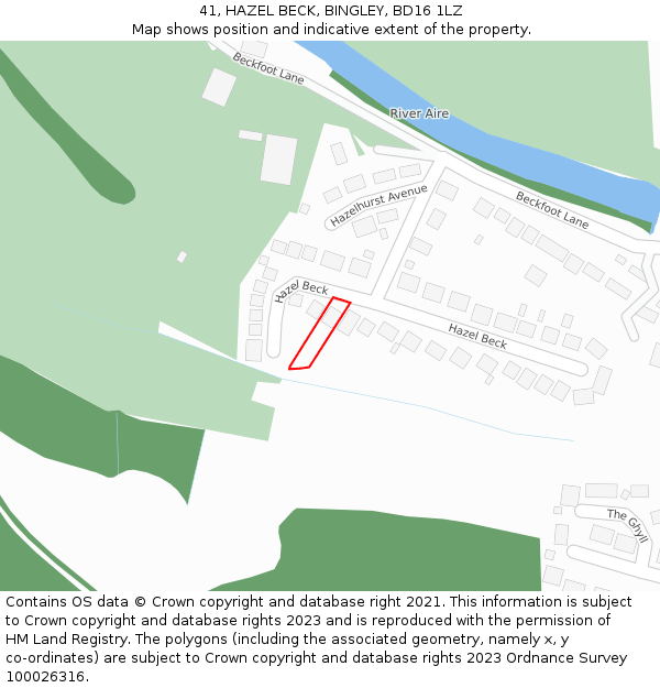 41, HAZEL BECK, BINGLEY, BD16 1LZ: Location map and indicative extent of plot