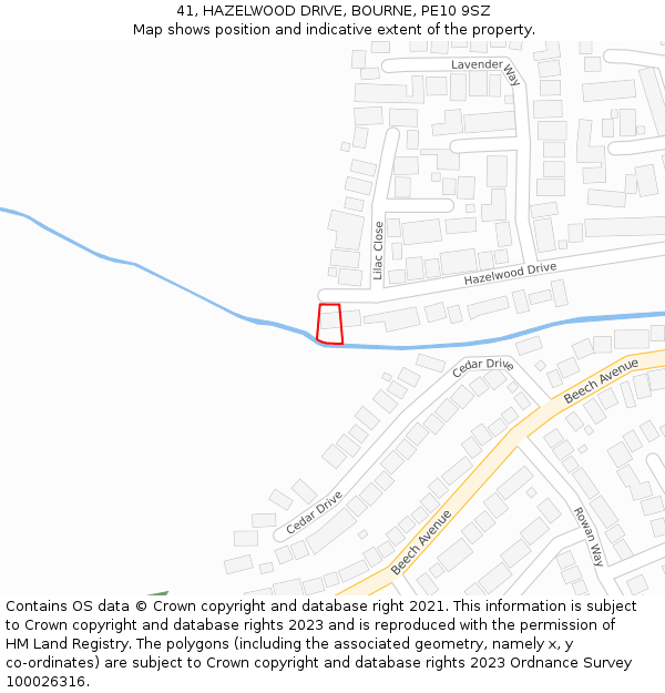 41, HAZELWOOD DRIVE, BOURNE, PE10 9SZ: Location map and indicative extent of plot