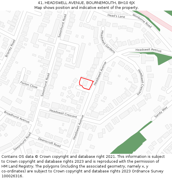 41, HEADSWELL AVENUE, BOURNEMOUTH, BH10 6JX: Location map and indicative extent of plot