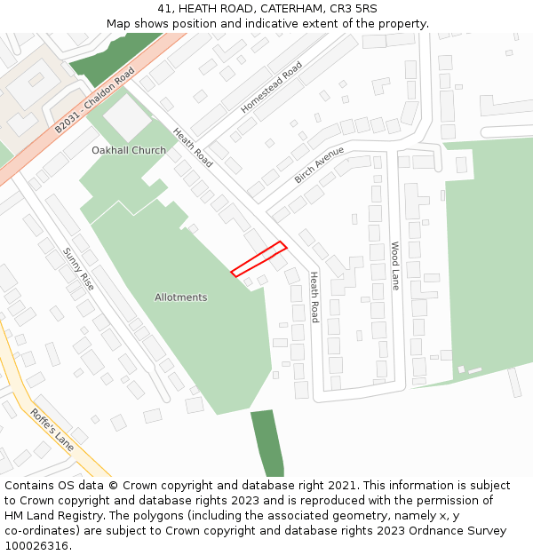 41, HEATH ROAD, CATERHAM, CR3 5RS: Location map and indicative extent of plot