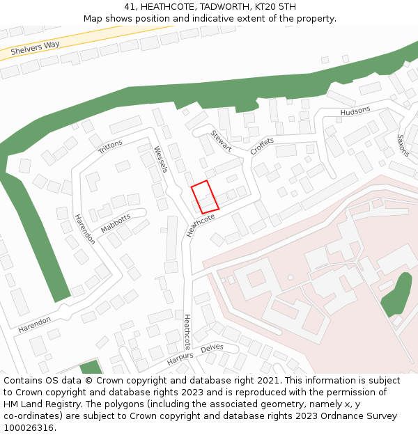 41, HEATHCOTE, TADWORTH, KT20 5TH: Location map and indicative extent of plot