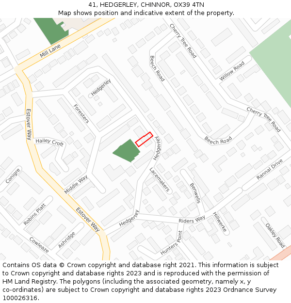 41, HEDGERLEY, CHINNOR, OX39 4TN: Location map and indicative extent of plot