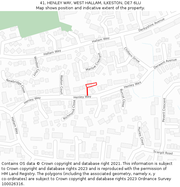 41, HENLEY WAY, WEST HALLAM, ILKESTON, DE7 6LU: Location map and indicative extent of plot