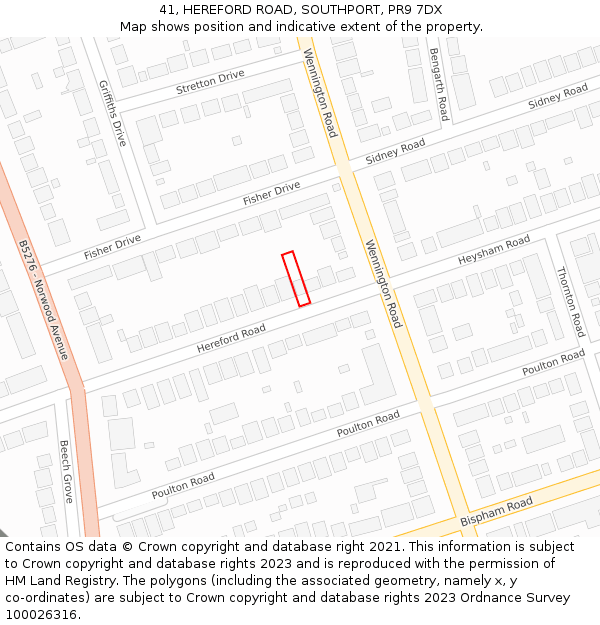 41, HEREFORD ROAD, SOUTHPORT, PR9 7DX: Location map and indicative extent of plot