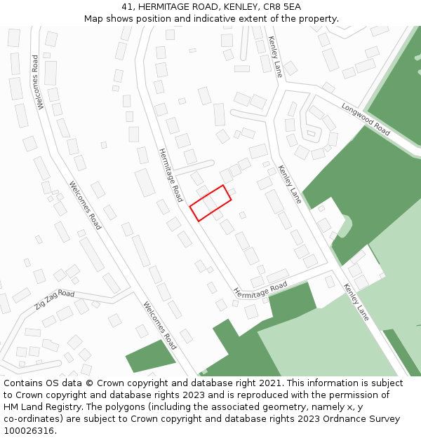 41, HERMITAGE ROAD, KENLEY, CR8 5EA: Location map and indicative extent of plot