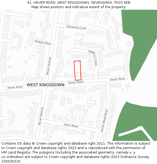 41, HEVER ROAD, WEST KINGSDOWN, SEVENOAKS, TN15 6EB: Location map and indicative extent of plot