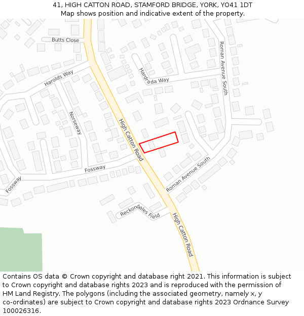 41, HIGH CATTON ROAD, STAMFORD BRIDGE, YORK, YO41 1DT: Location map and indicative extent of plot