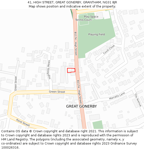 41, HIGH STREET, GREAT GONERBY, GRANTHAM, NG31 8JR: Location map and indicative extent of plot