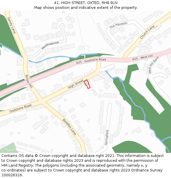 41, HIGH STREET, OXTED, RH8 9LN: Location map and indicative extent of plot