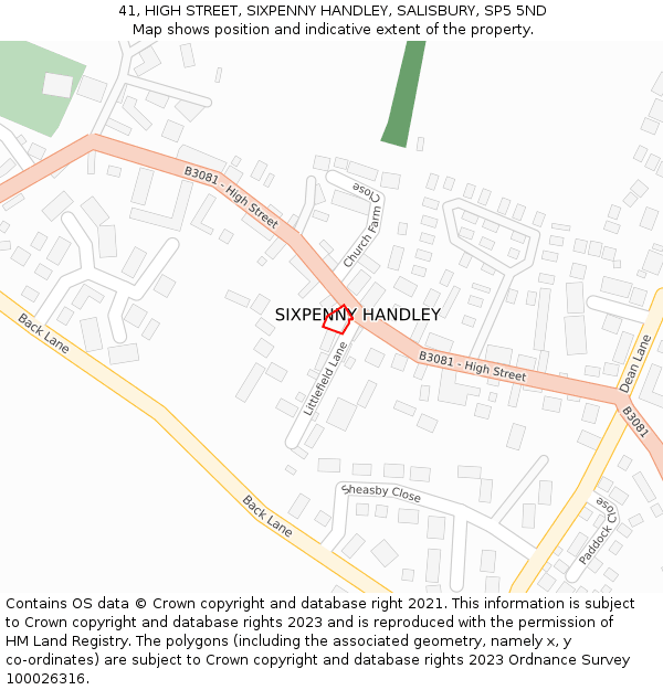 41, HIGH STREET, SIXPENNY HANDLEY, SALISBURY, SP5 5ND: Location map and indicative extent of plot