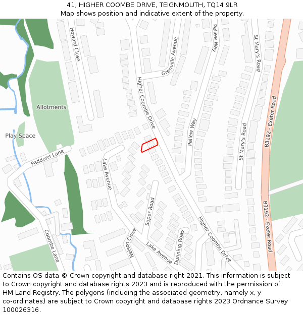 41, HIGHER COOMBE DRIVE, TEIGNMOUTH, TQ14 9LR: Location map and indicative extent of plot