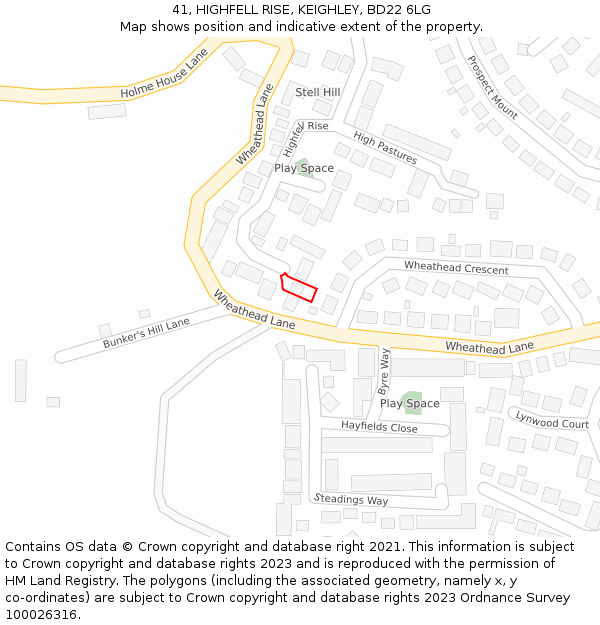 41, HIGHFELL RISE, KEIGHLEY, BD22 6LG: Location map and indicative extent of plot