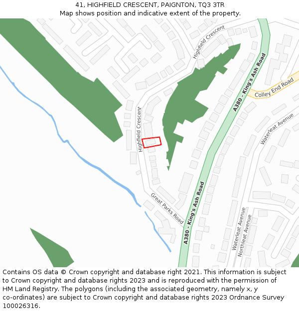 41, HIGHFIELD CRESCENT, PAIGNTON, TQ3 3TR: Location map and indicative extent of plot