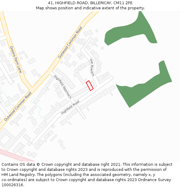 41, HIGHFIELD ROAD, BILLERICAY, CM11 2PE: Location map and indicative extent of plot