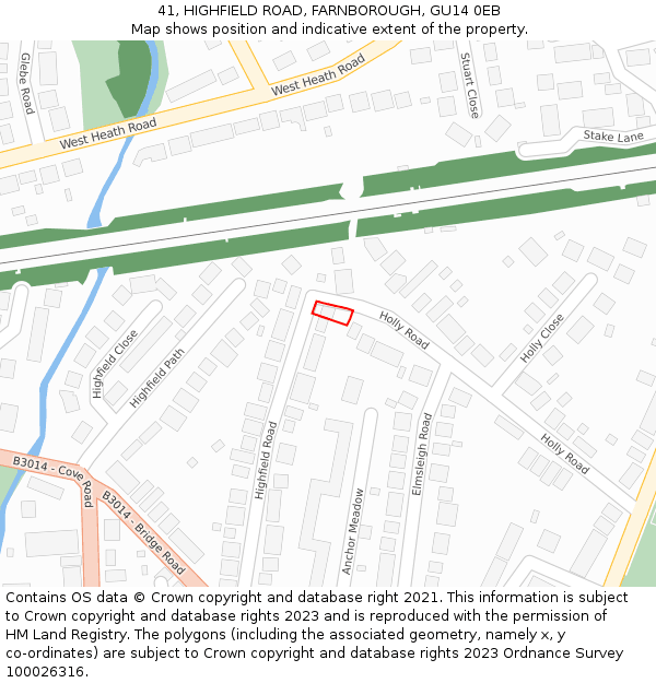 41, HIGHFIELD ROAD, FARNBOROUGH, GU14 0EB: Location map and indicative extent of plot