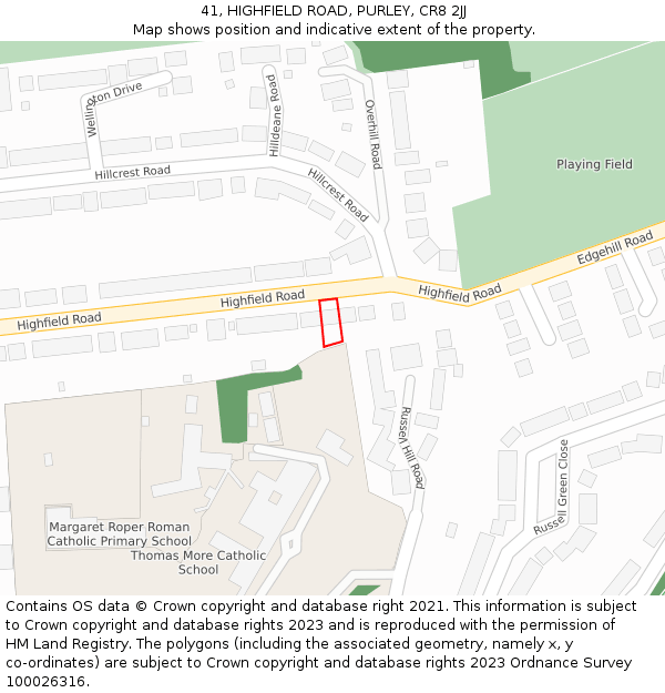 41, HIGHFIELD ROAD, PURLEY, CR8 2JJ: Location map and indicative extent of plot